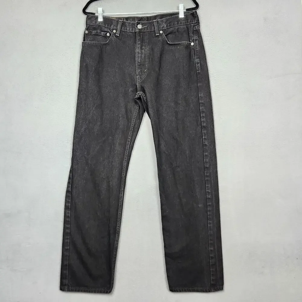 LEVIS 505 Jeans Mens 36x32 Black Straight Leg Zip Fly Classic Denim Actual 34x31